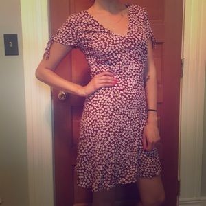 pink flower sundress with buttons and tie sleeves